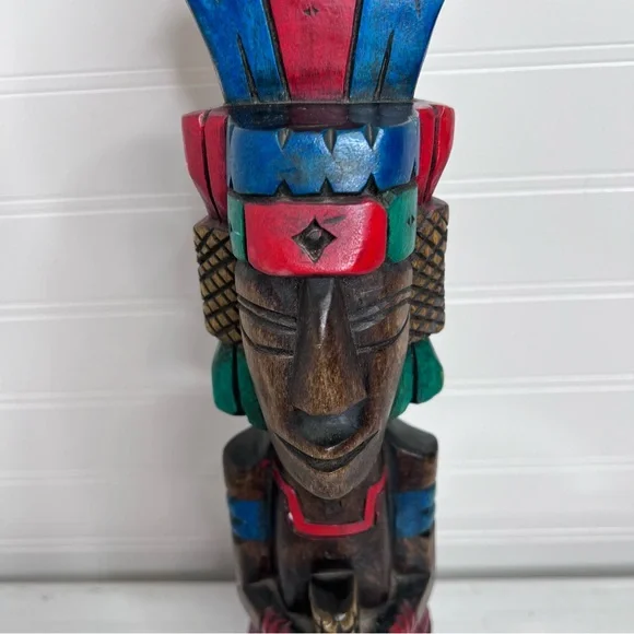 aztec wooden carved wood painted totem - Picture 4 of 13